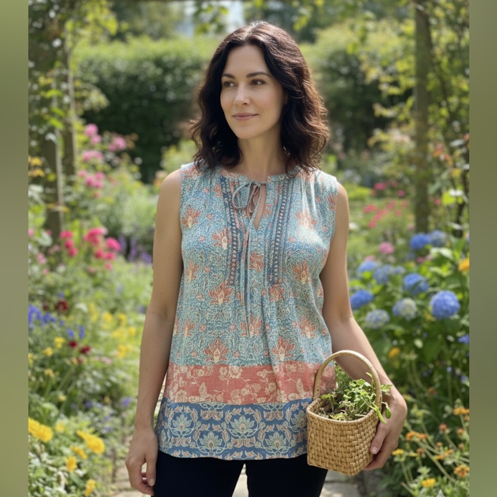 Pale Sky Floral Bohemian Sleeveless Top - Multicolor
